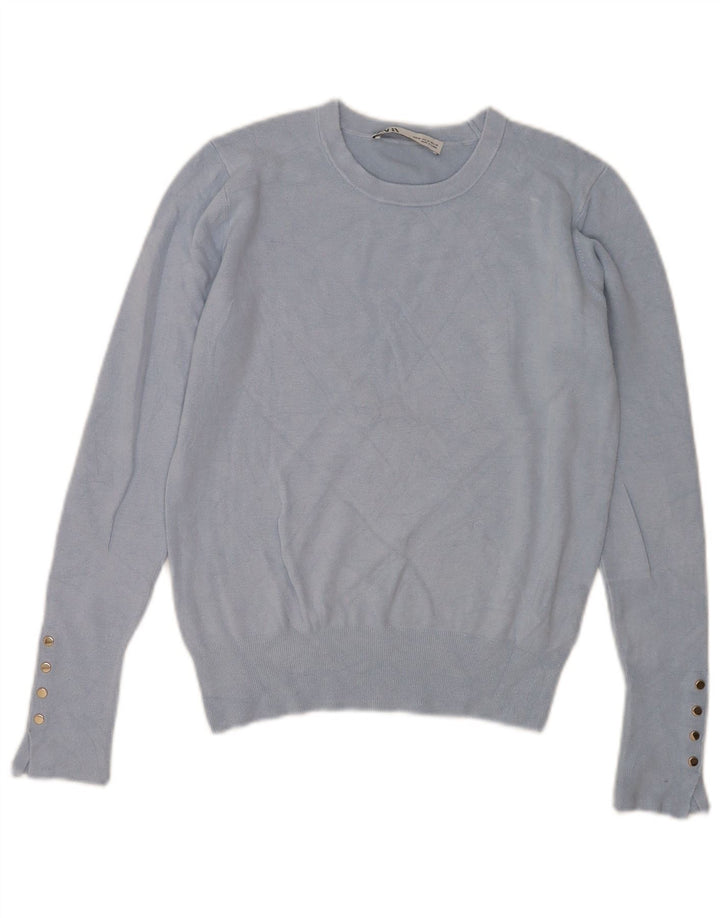 Zara Pull ras du cou pour femme UK 12 Bleu moyen Viscose
