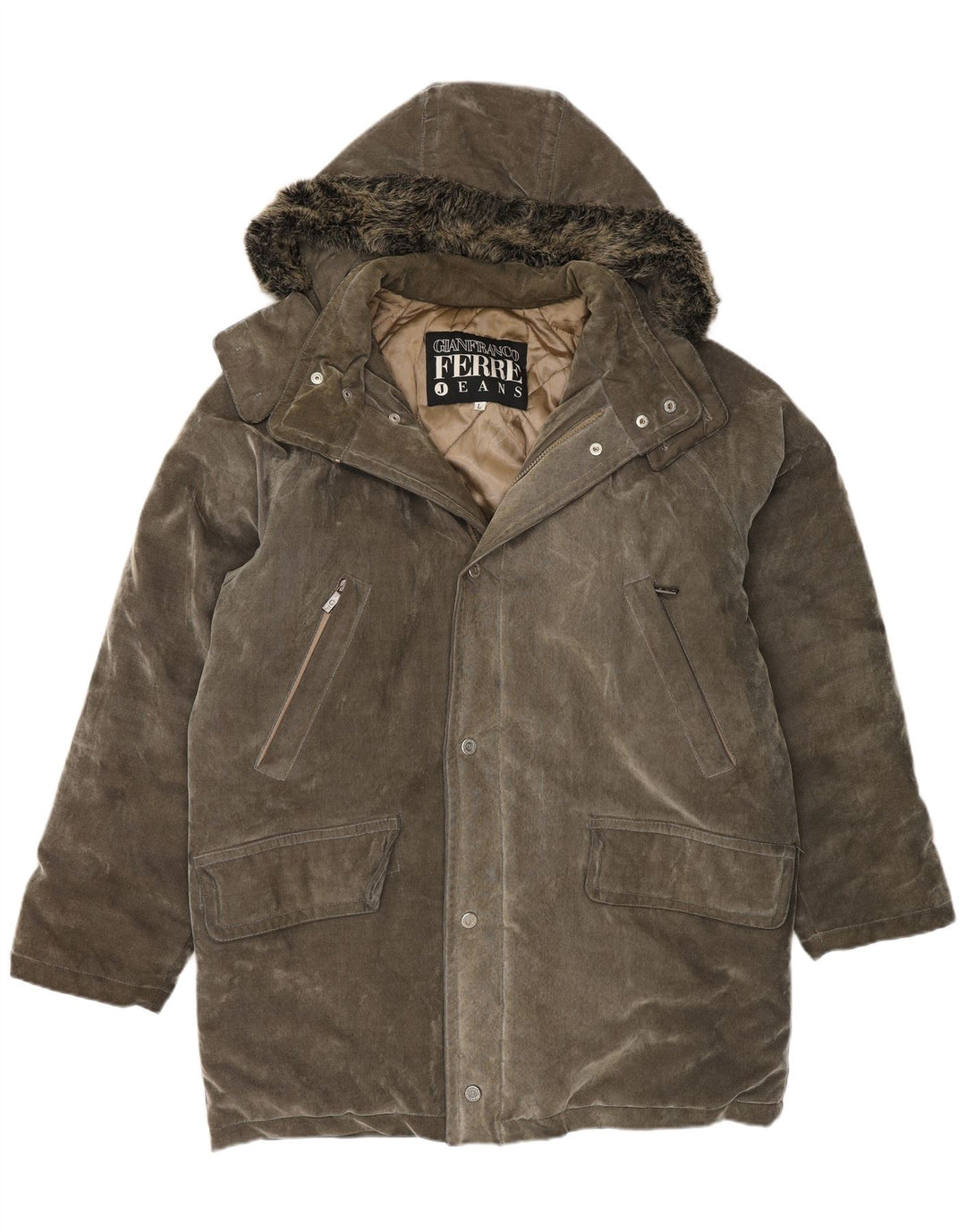 Gianfranco Ferre Veste Parka à capuche pour homme UK 40 Large Gris