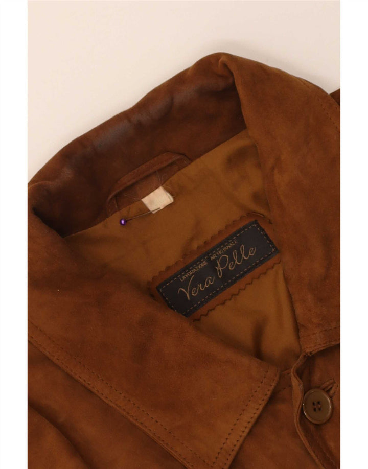 vintage Mens Suede Bomber Jacket IT 50 Grand Cuir Marron