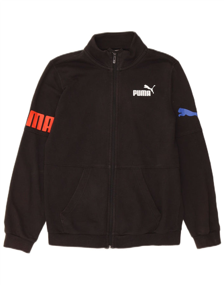 PUMA Boys Graphic Tracksuit Top Jacket 13-14 Years Black Cotton