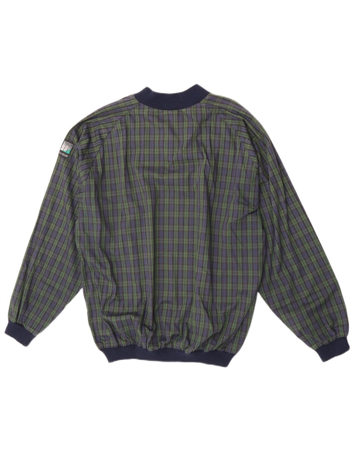 vintage Mens Pull Survêtement Top XL Bleu Marine Check Polyester