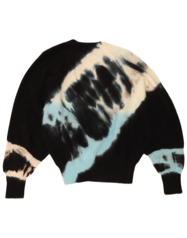 vintage Femmes Batwing Crew Neck Jumper Pull UK 12 Medium Black Tie Dye