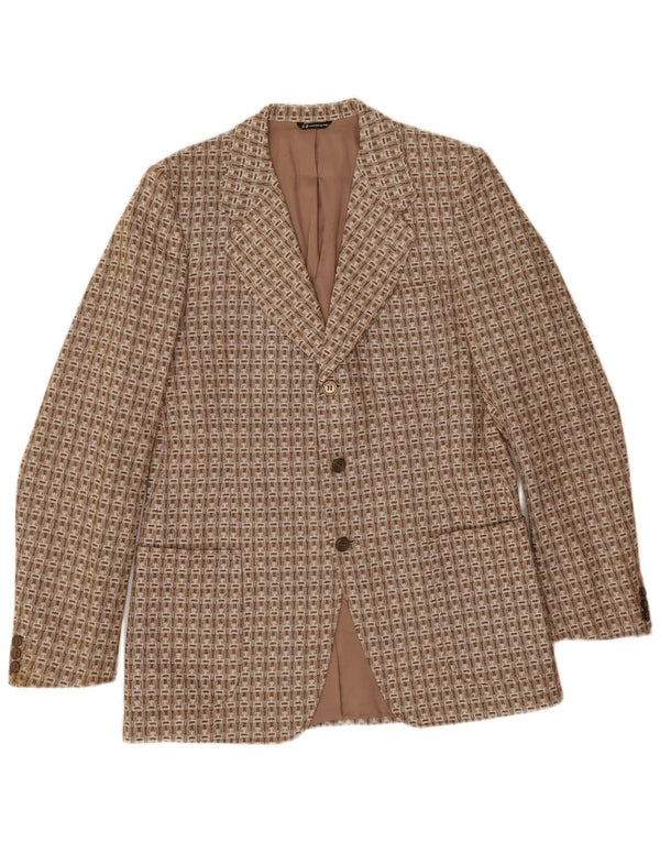 vintage Homme 3 Bouton Blazer Veste IT 52 XL Marron Géométrique Laine