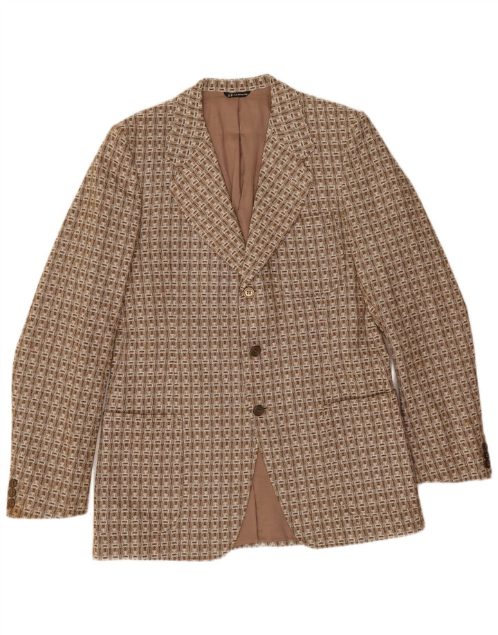 vintage Homme 3 Bouton Blazer Veste IT 52 XL Marron Géométrique Laine