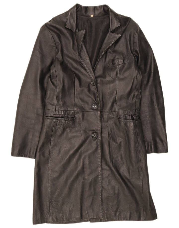 manteau en cuir femme vintage UK 18 XL Cuir Noir