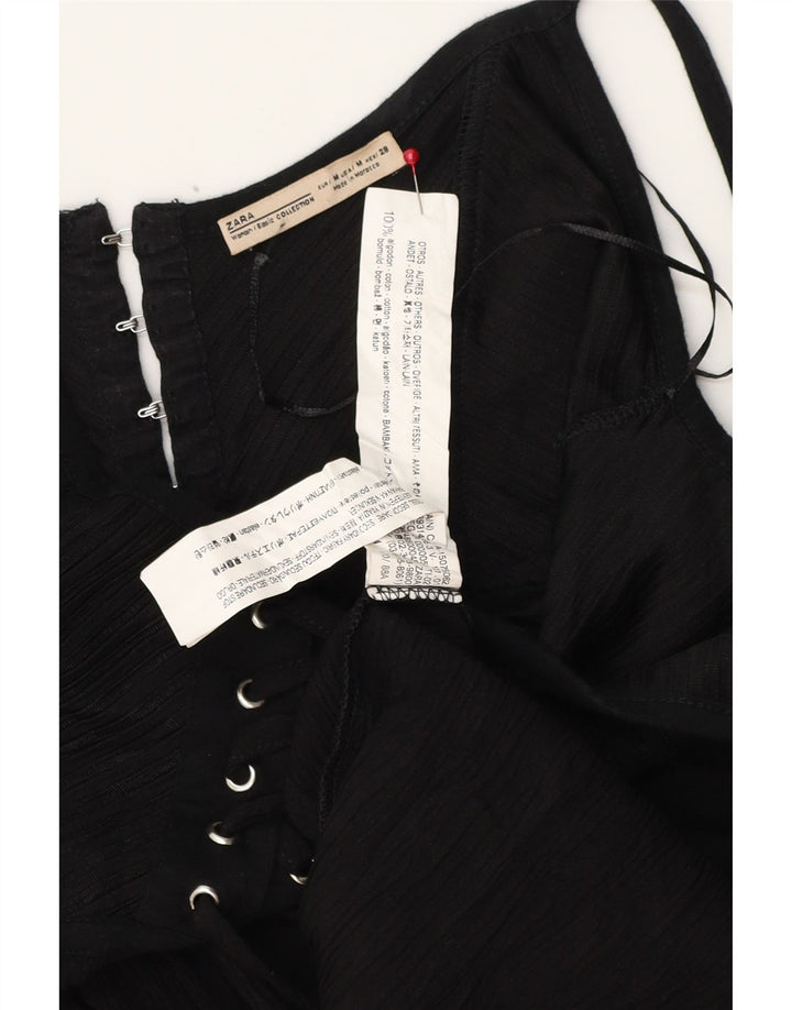Zara Femme Maxi Robe d'été UK 12 Moyen Noir Coton