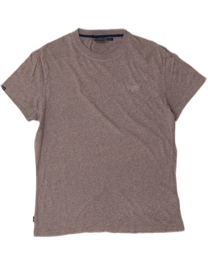 Superdry T-Shirt Femme Top UK 16 Large Gris Moucheté Coton