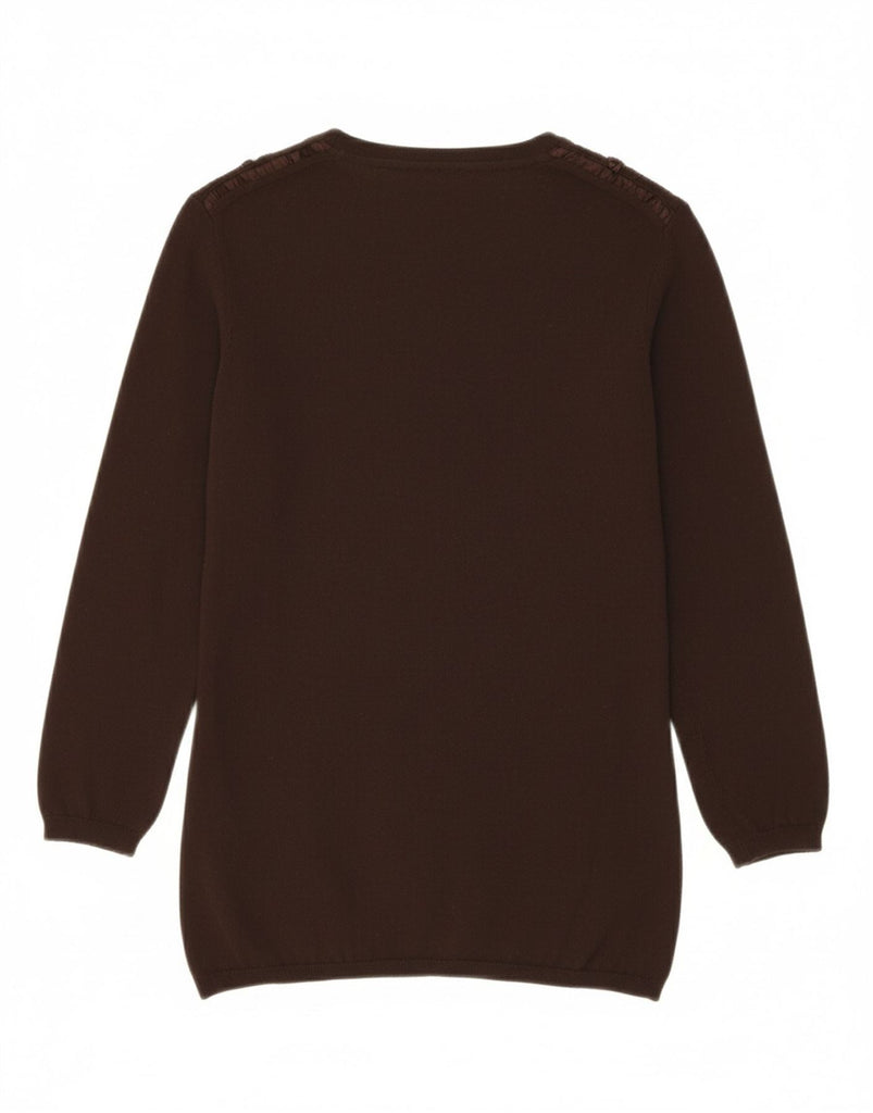 BURBERRY Womens 3/4 Sleeve Crew Neck Jumper Sweater UK 8 Small Brown Wool Vintage Burberry and Second-Hand Burberry from Messina Hembry 