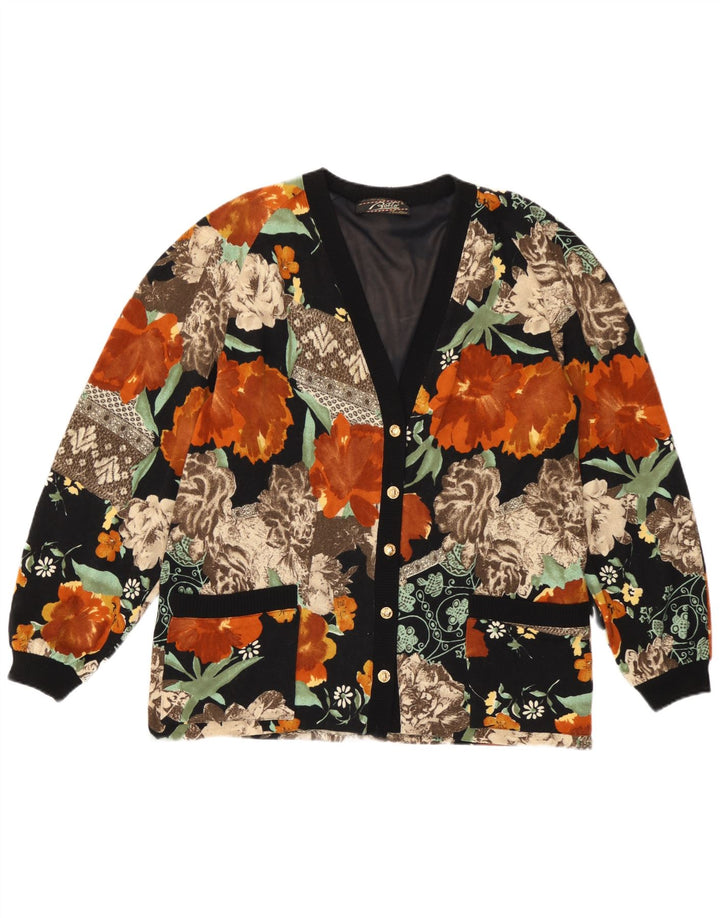 vintage Femme Cardigan Pull IT 44 Laine Florale Multicolore Moyenne