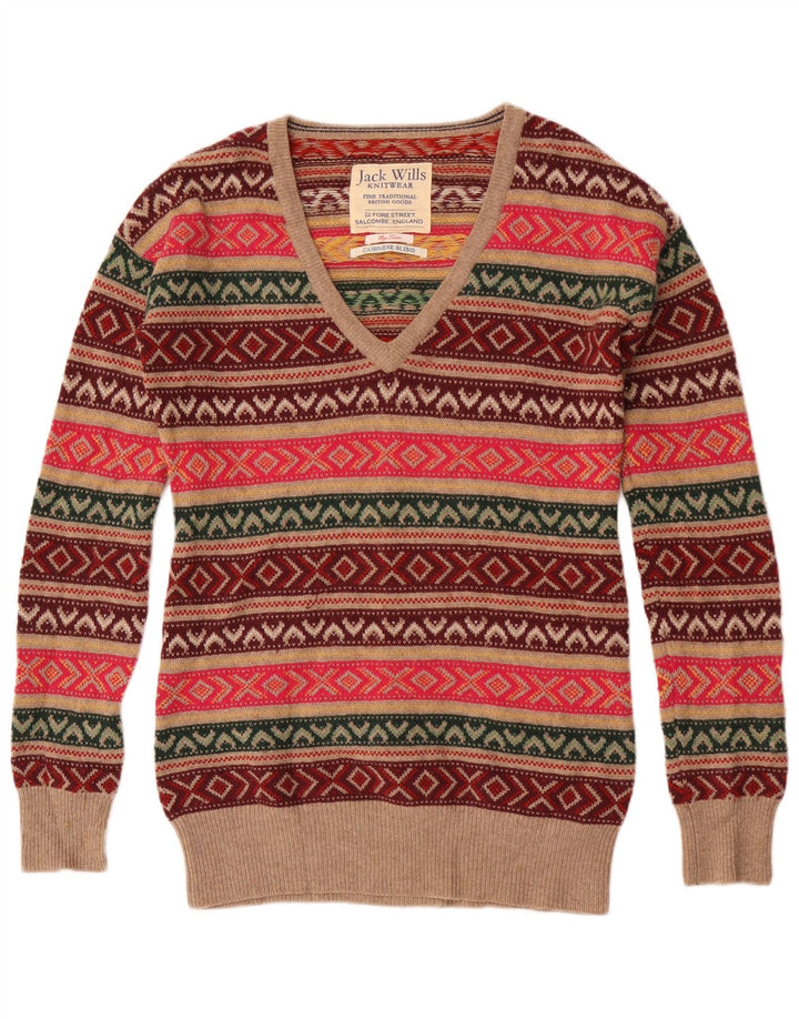 Jack Wills Pull col V pour femme UK 12 Medium Multicolore