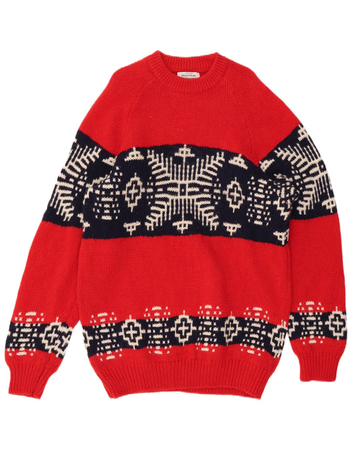 BENETTON Pull Col Bateau Homme Rouge Moyen Laine Fair Isle