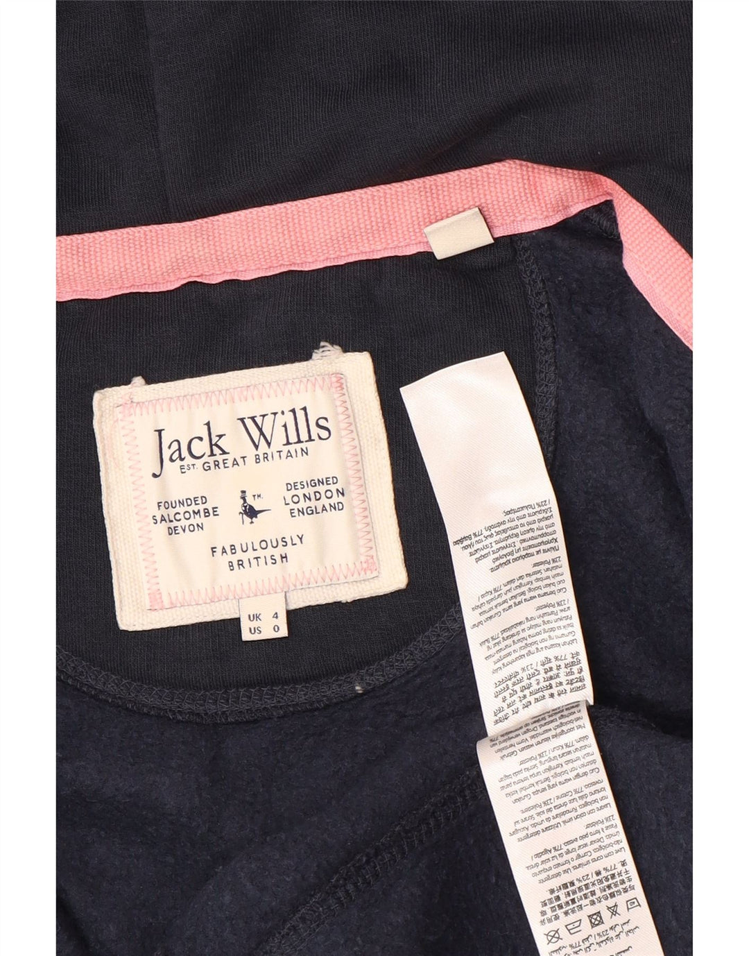 JACK WILLS Pull à capuche zippé pour femme UK 4 XS Bleu marine Coton