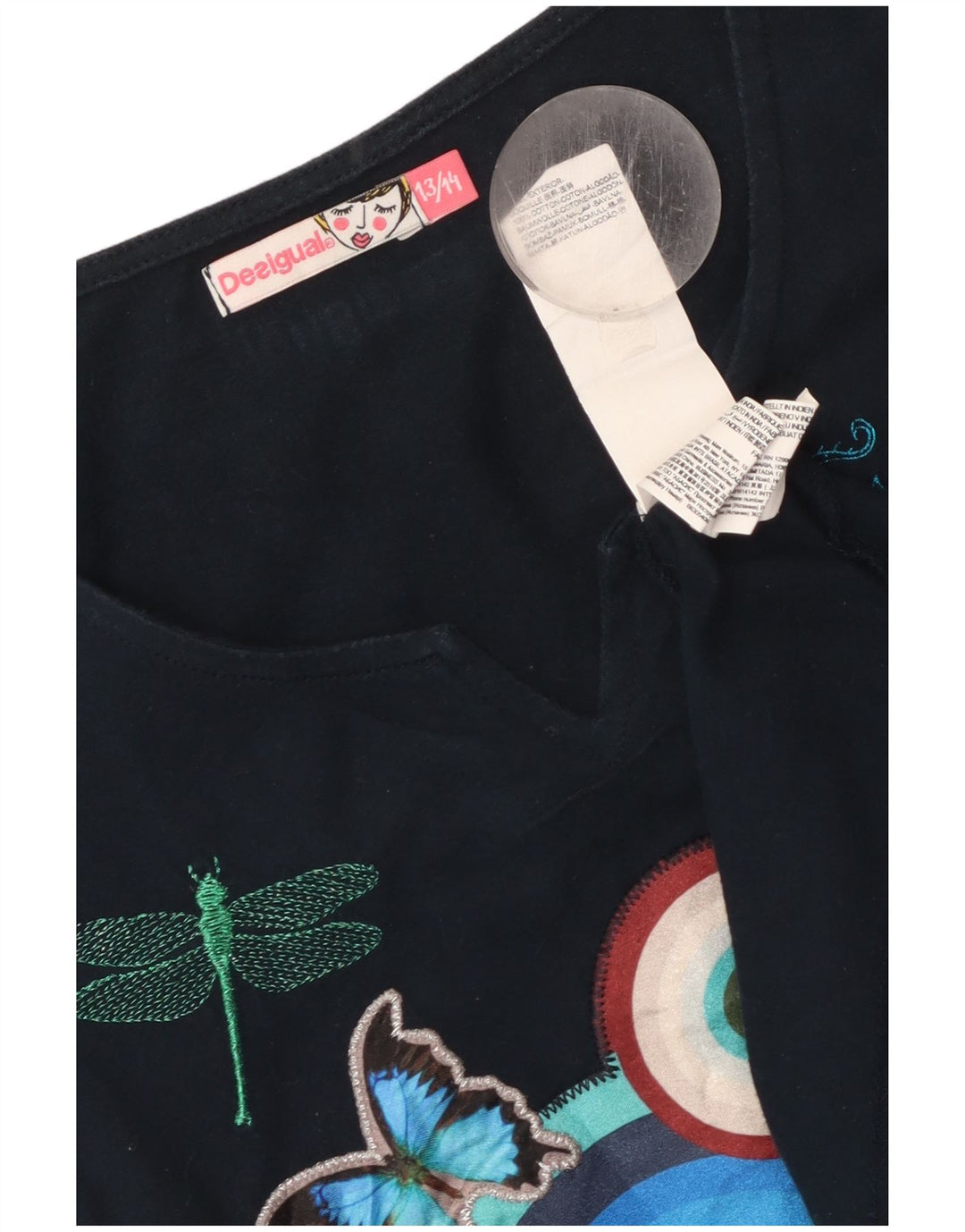 DESIGUAL Haut Tunique Asymétrique Graphique Fille 13-14 ans Bleu Marine Floral