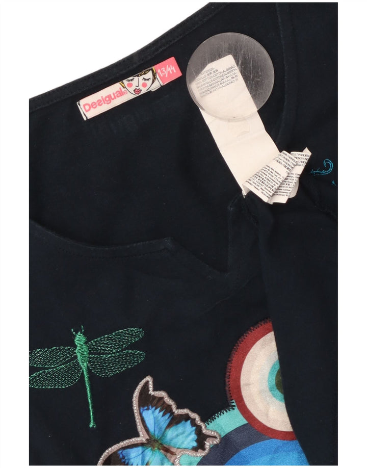 DESIGUAL Haut Tunique Asymétrique Graphique Fille 13-14 ans Bleu Marine Floral