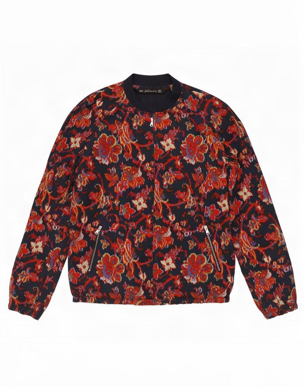 Zara Womens Trafaluc Bomber Jacket UK 12 Medium Bleu Marine Paisley Polyester