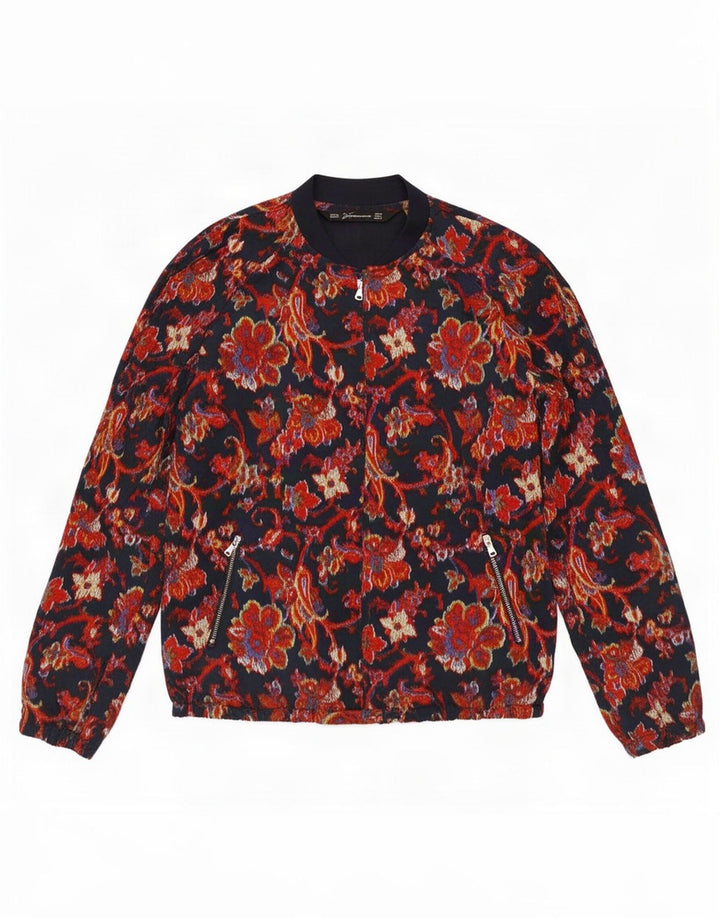 Zara Womens Trafaluc Bomber Jacket UK 12 Medium Bleu Marine Paisley Polyester