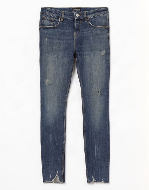 Zara Jean skinny vieilli pour femme EU 38 Petit W28 L28 Bleu Coton