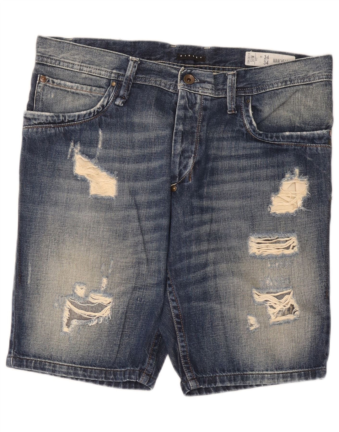 Sisley Short en jean vieilli W34 grand bleu coton homme