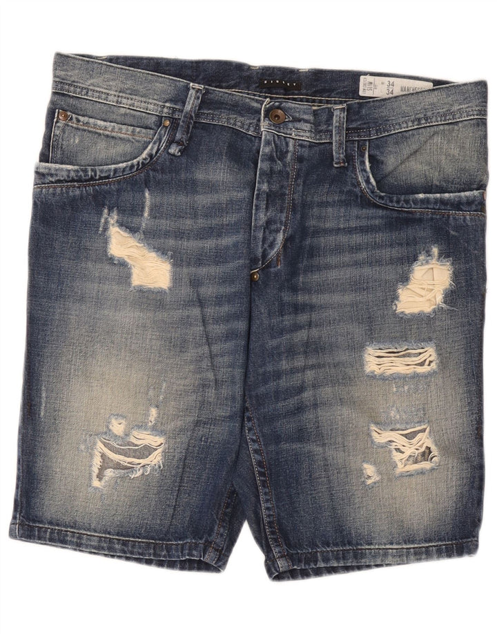 Sisley Short en jean vieilli W34 grand bleu coton homme