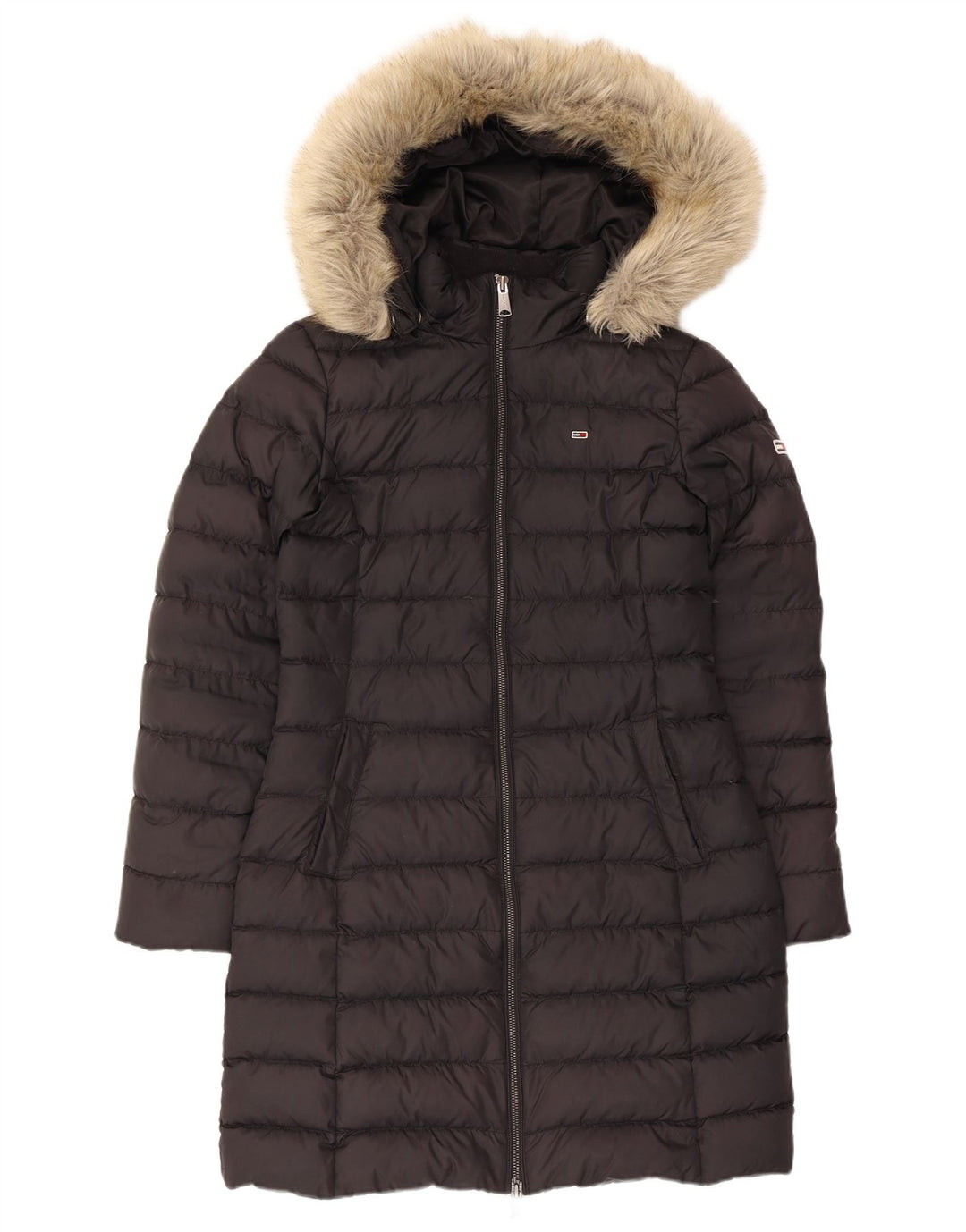 Tommy Hilfiger Manteau rembourré à capuche pour femme UK 10 Petit Noir Polyester