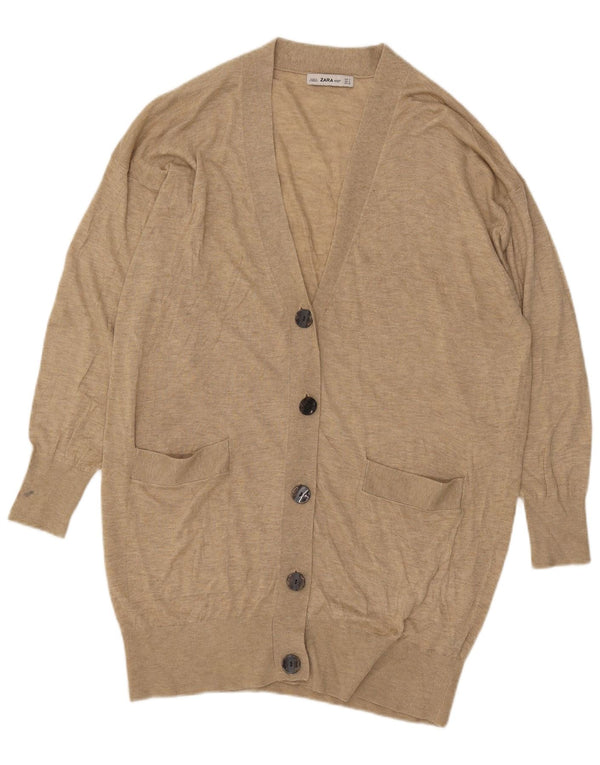 Zara Cardigan long surdimensionné pour femme UK 10 Petit acrylique beige