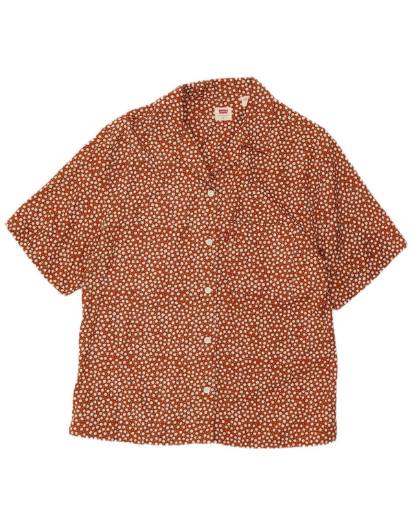 Levi's Womens Short Sleeve Shirt UK 10 Small Brown Floral Lyocell