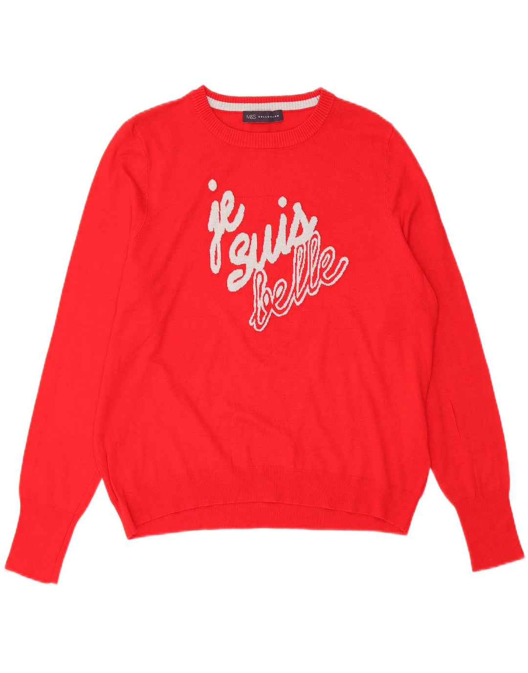 MARKS & SPENCER Womens Graphic Crew Neck Jumper Sweater UK 16 Large  Red Vintage Marks & Spencer and Second-Hand Marks & Spencer from Messina Hembry 