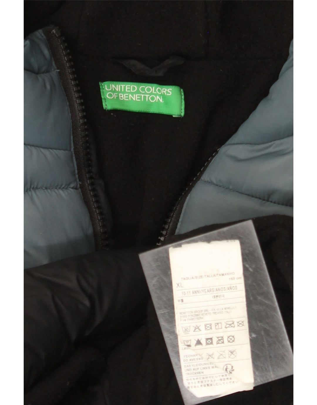BENETTON Veste matelassée graphique pour garçon 10-11 ans XL Noir Colourblock