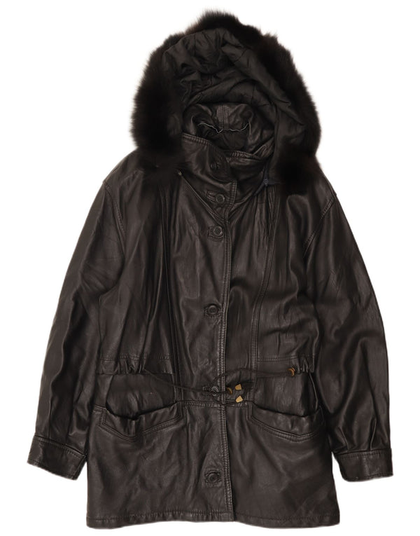 manteau en cuir surdimensionné à capuche vintage pour femme IT 42 Noir moyen