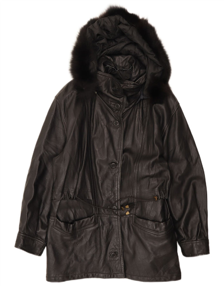 manteau en cuir surdimensionné à capuche vintage pour femme IT 42 Noir moyen