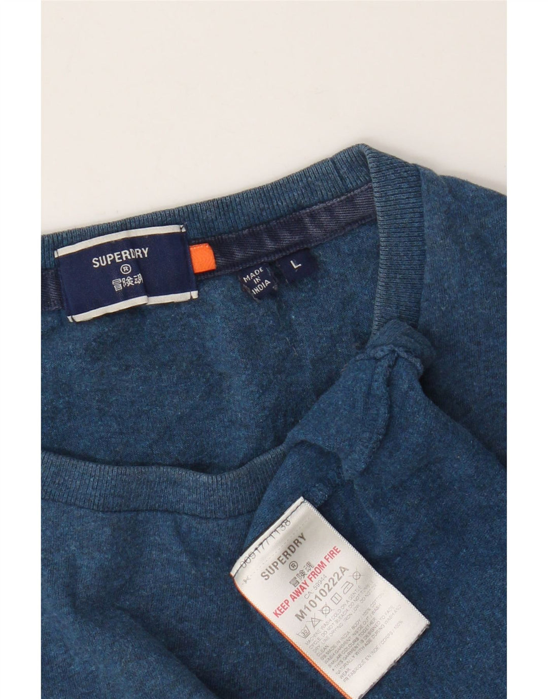 Superdry Homme T-Shirt Top Large Bleu Moucheté Coton