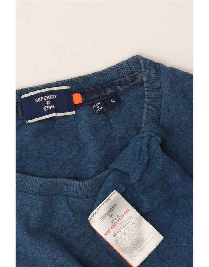 Superdry Homme T-Shirt Top Large Bleu Moucheté Coton