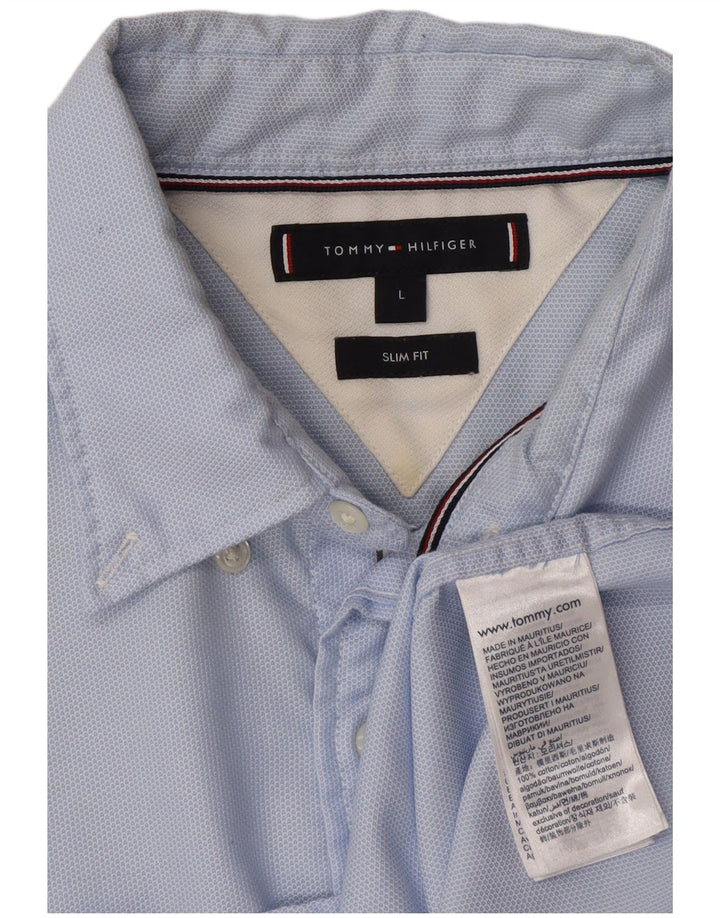 TOMMY HILFIGER Mens Slim Fit Shirt Large Blue Cotton