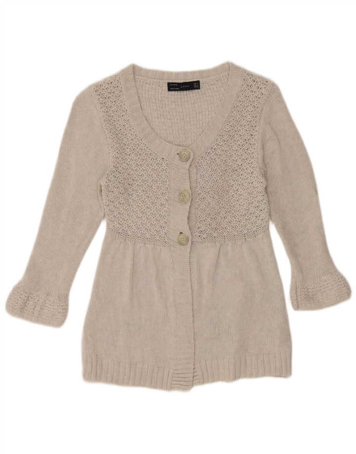 Zara Womens Cardigan à manches 3/4 Pull UK 10 Petit Gris Coton