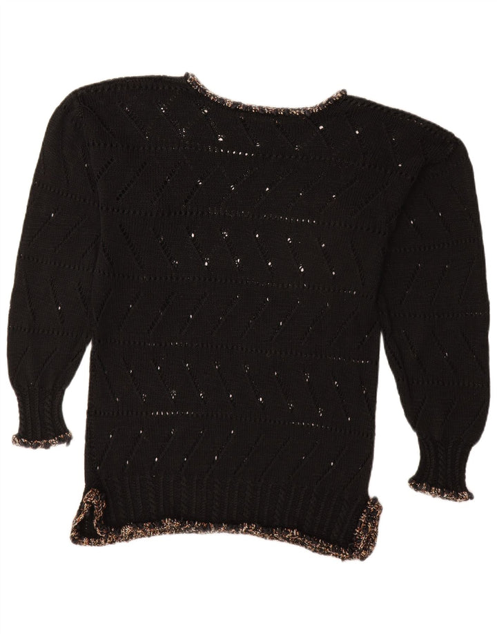 VINTAGE Pull col bateau femme UK 14 Medium Noir