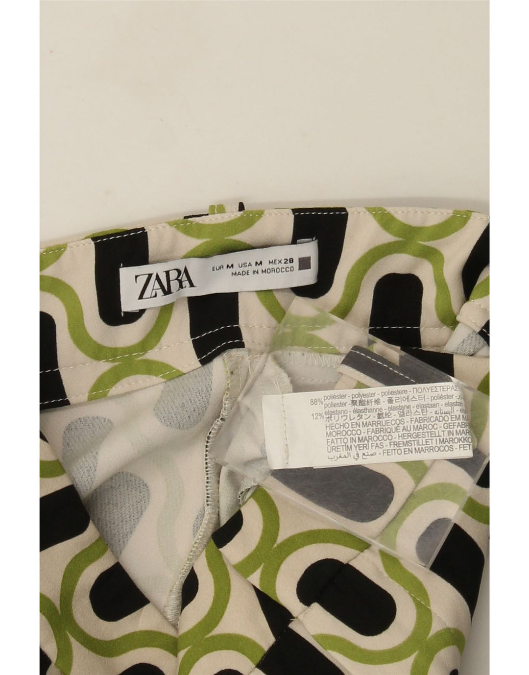 Pantalon décontracté Bootcut femme Zara moyen W28 L26 vert géométrique