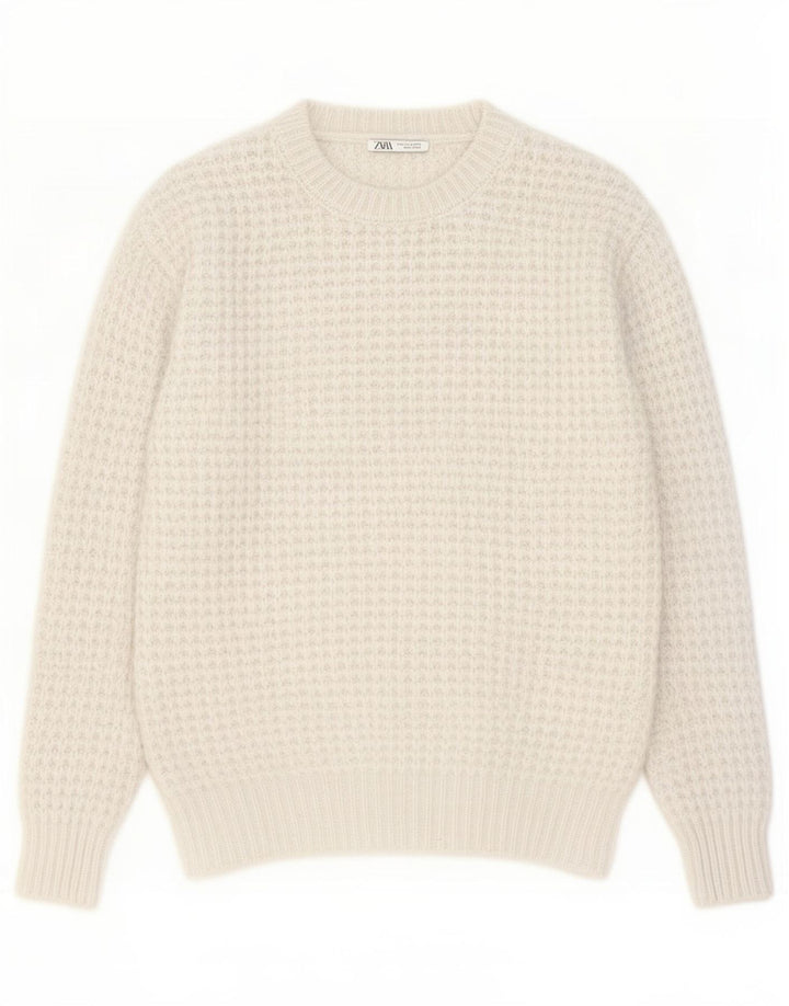 Zara Pull à col rond pour homme en polyester blanc moyen