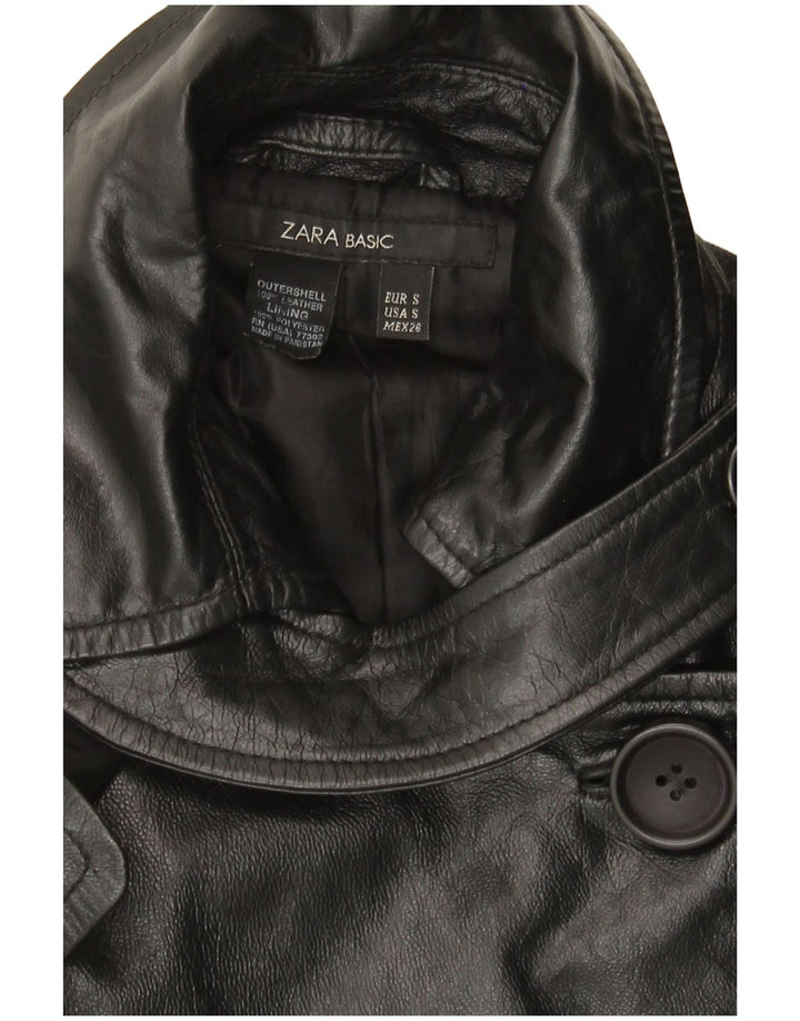 Zara Manteau en cuir militaire pour femme UK 10 Petit cuir noir