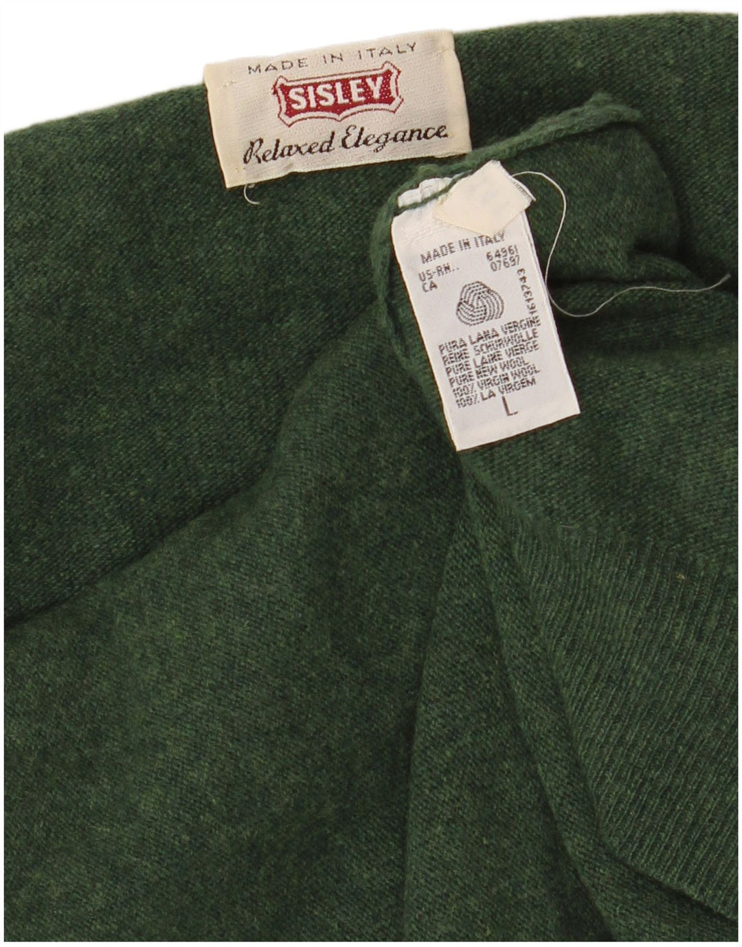 Sisley Homme Cardigan sans Manches Pull Large Laine Vierge Verte