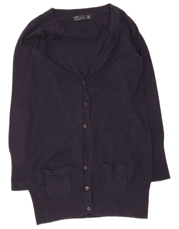 Zara Womens Longline Cardigan Sweater UK 14 Large Bleu Marine Coton