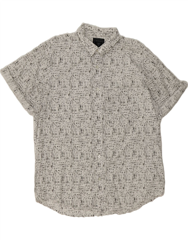GUESS Mens Abstract Pattern Short Sleeve Shirt Large White Cotton Vintage Guess and Second-Hand Guess from Messina Hembry 