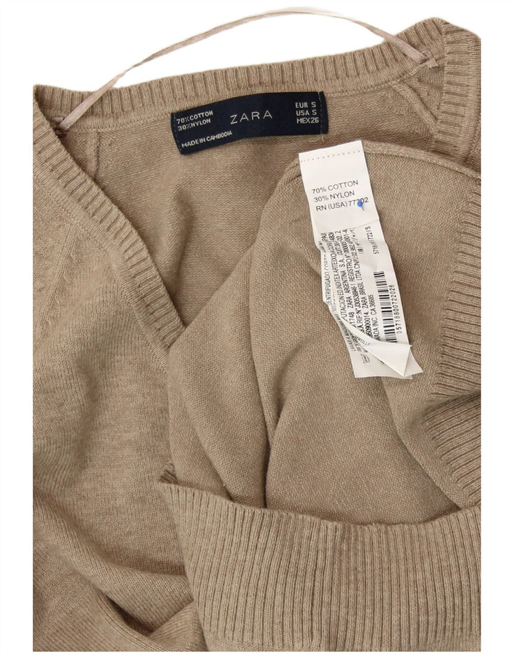ZARA Pull col en V pour femme UK 8 Small Gris Coton
