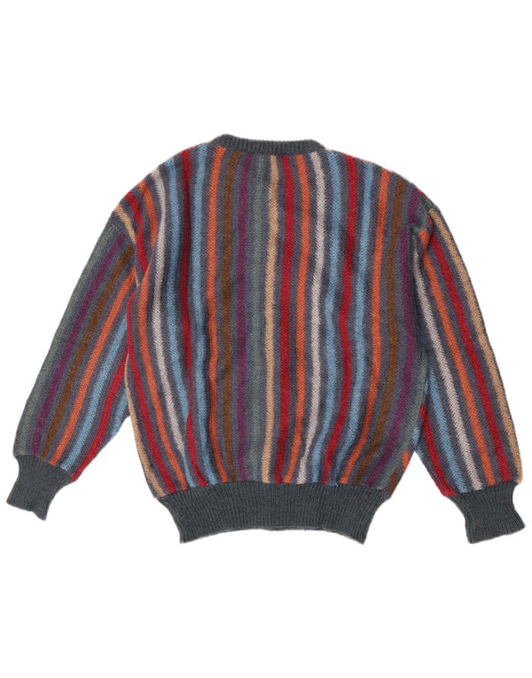 vintage Womens Cardigan Sweater UK 14 Laine rayée multicolore moyenne