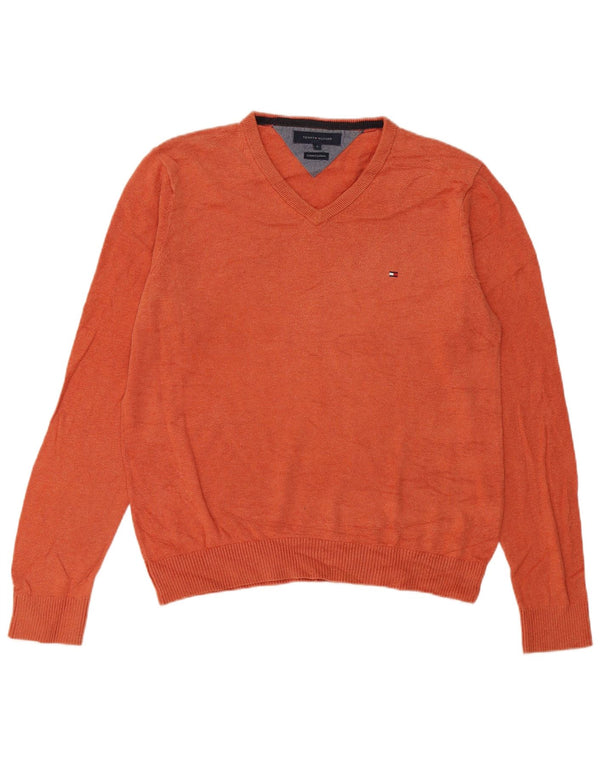 Tommy Hilfiger Pull col V pour homme Petit coton orange