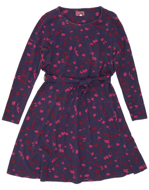 Joules Robe trapèze à manches longues pour femme UK 46 Large Bleu marine Floral Viscose