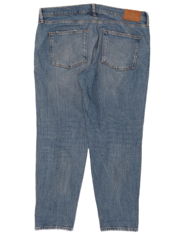 Zara Jean court effet vieilli pour femme EU 44 XL W34 L27 Bleu Coton