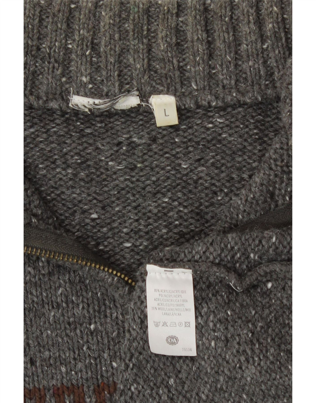 C&A Pull à col zippé pour homme Large Gris Fair Isle Acrylique