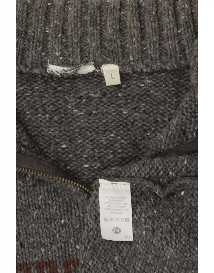 C&A Pull à col zippé pour homme Large Gris Fair Isle Acrylique
