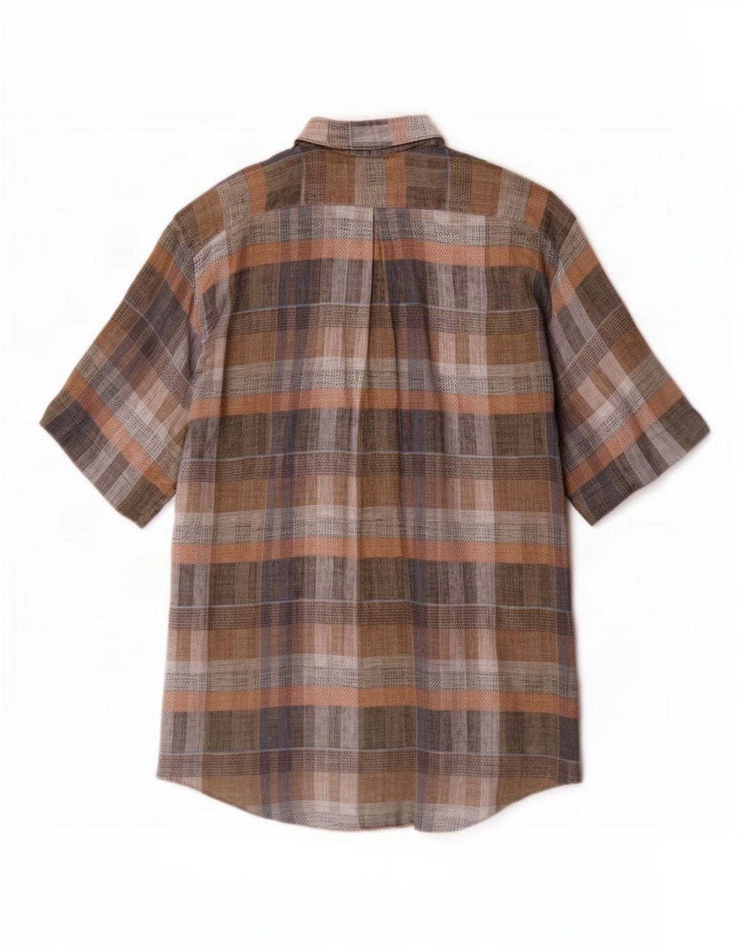 chemise à manches courtes vintage pour hommes grand plaid brun