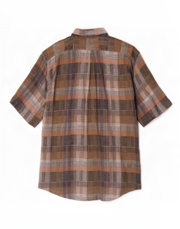 chemise à manches courtes vintage pour hommes grand plaid brun